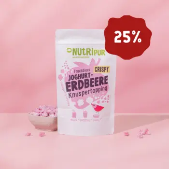 Her er et produktbillede af Nutripurs knasende topping med yoghurt og jordbær.