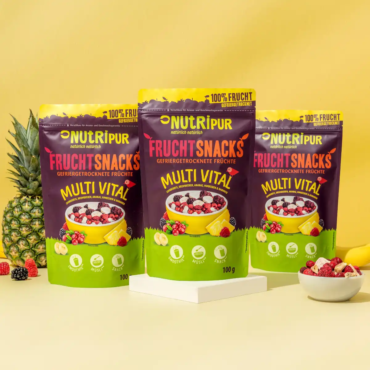 3 x 100g frysetørret frugtblanding “Multi Vital”