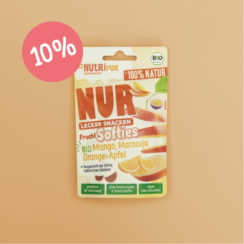 TILBUD! 10 x 35 g NUR Fruit Softies Mango, passionsfrugt, appelsin BIO
