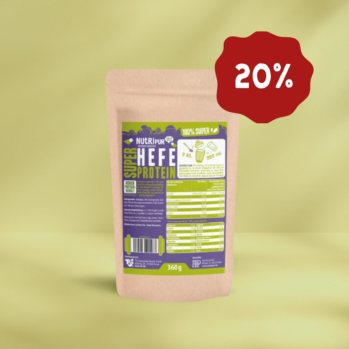 Her er et produktbillede af Super Hefe-Protein Nu 20 procent rabat