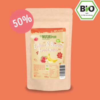 TILBUD! 5 x 100 g frugtpulver jordbær og banan BIO, frysetørret