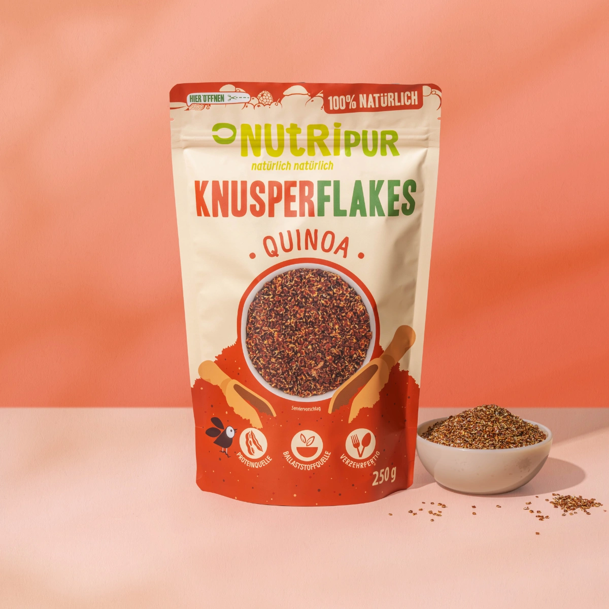 Her er et produktbillede af Nutripurs sprøde quinoaflager.
