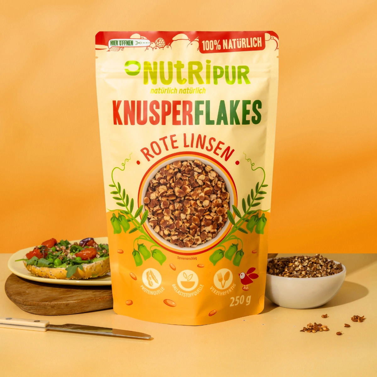 Billedet viser røde linser i sprøde flager