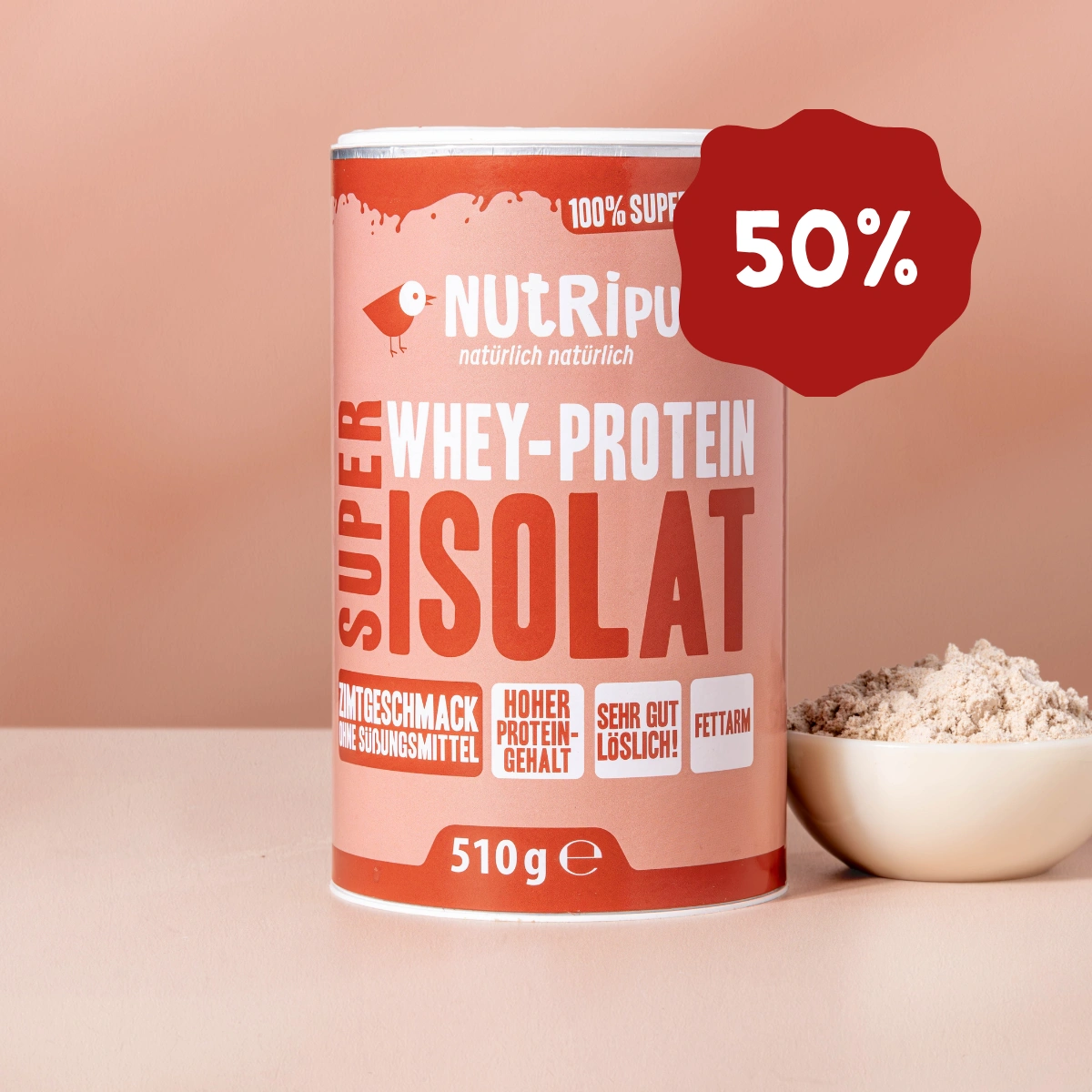 Her er et produktbillede af Super Isolat Whey Proteinpulver Kanel-50 procent rabat