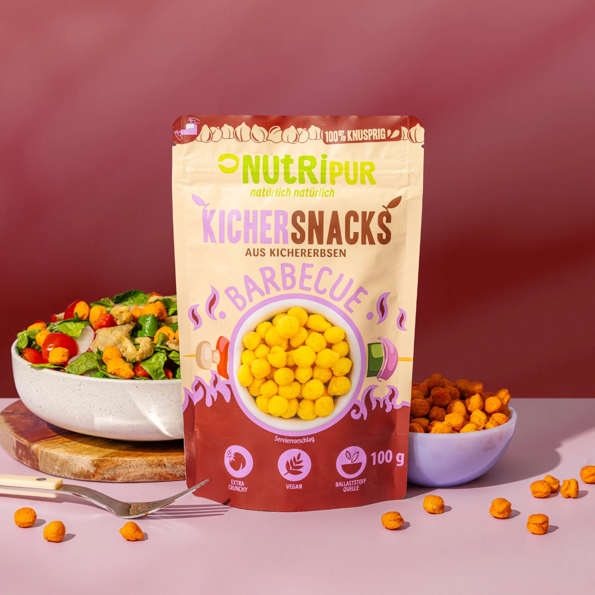 Billedet viser emballagen til barbecue-kikærterne.