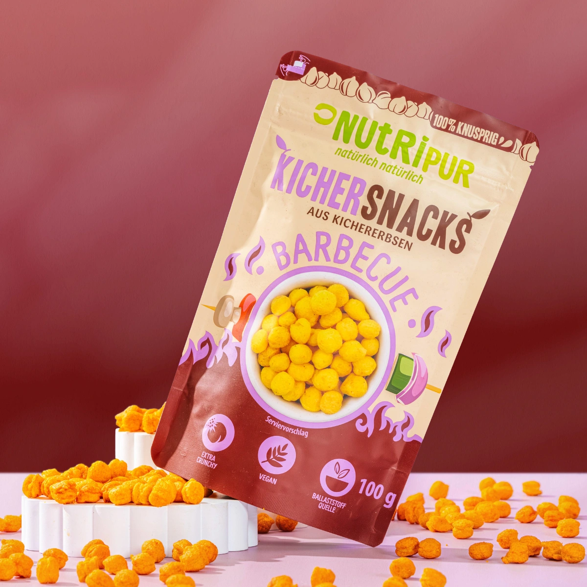 Detaljebillede af emballagen og barbecue-kikærterne