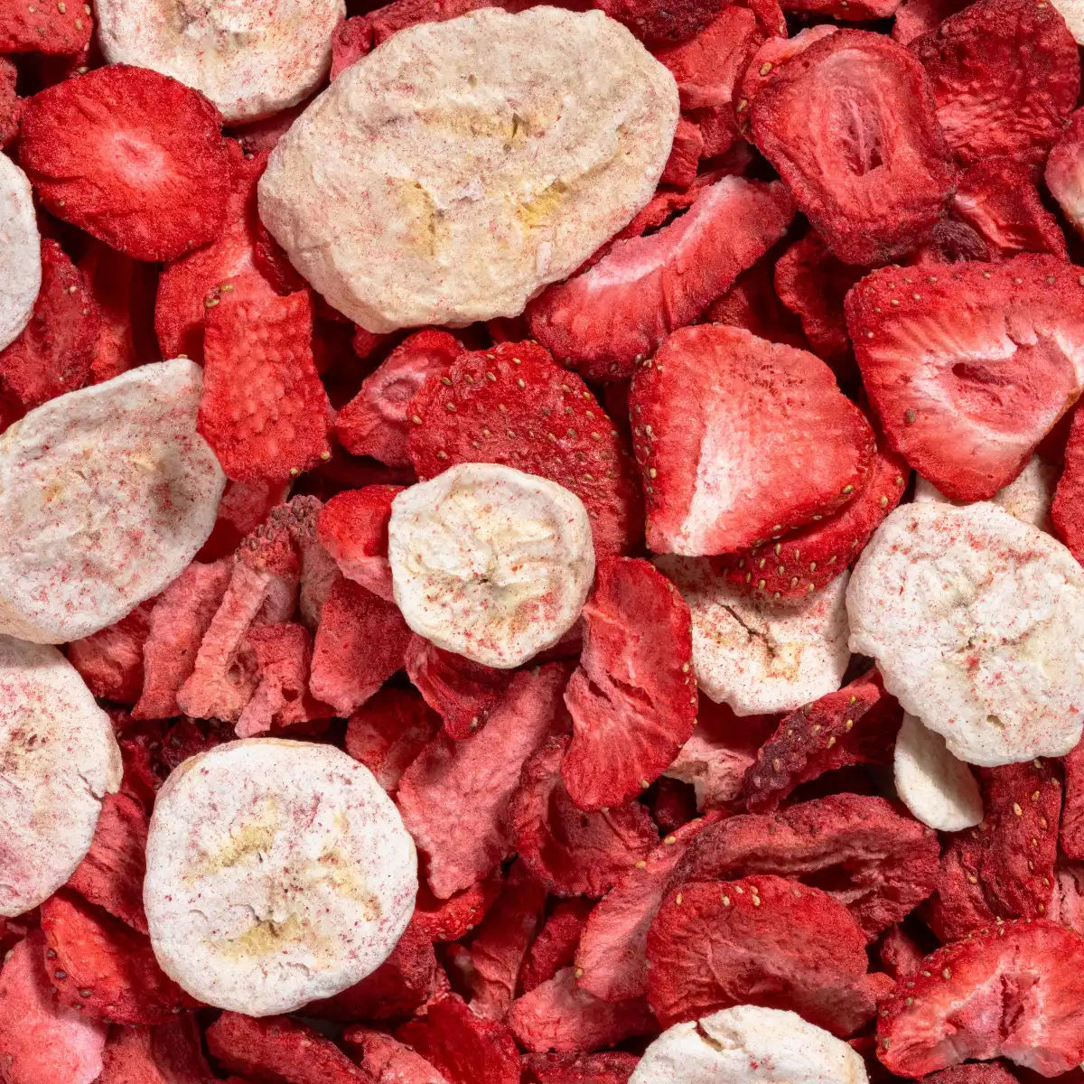 Billedet viser et makrobillede af Nutripurs “Lille Spilopmager Jordbær-Banan”