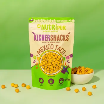 Produktbillede af NutriPurs ristede kikærtesnacks “Mexico Taco”.