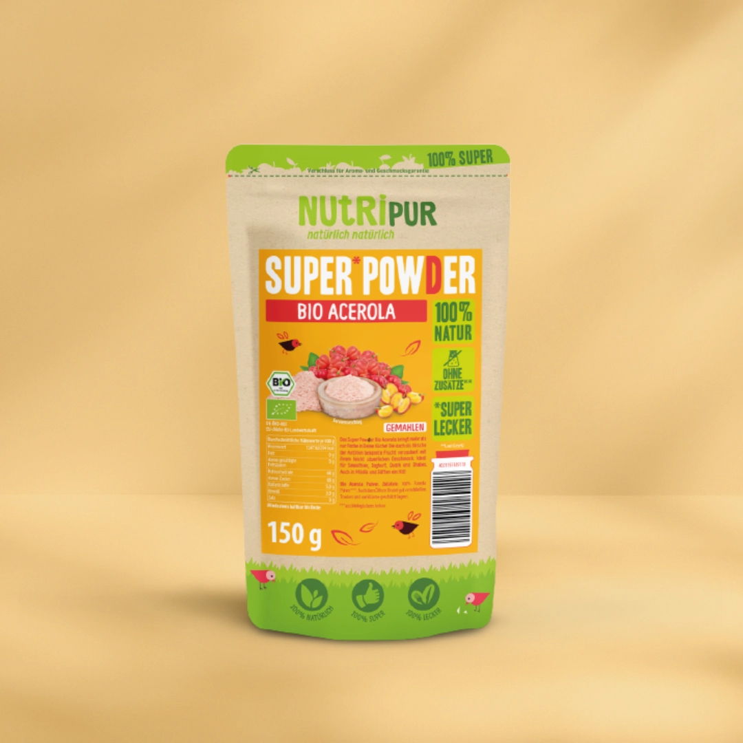 Her er et produktbillede af SuperPowder Økologisk Acerolapulver fra NutriPur.