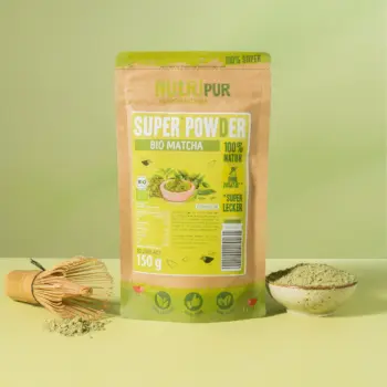 Her er et produktbillede af SuperPowder Økologisk Matcha-Pulver fra NutriPur.
