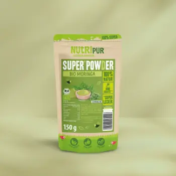 Her er et produktbillede af SuperPowder Økologisk Moringapulver fra NutriPur.