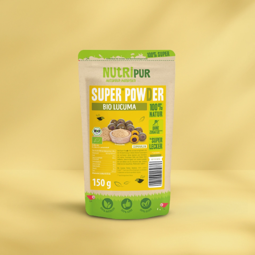 Her er et produktbillede af SuperPowder Økologisk Lucumapulver fra NutriPur.