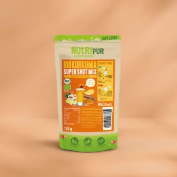 Her er et produktbillede af Supershot Mix Økologisk Gurkemeje fra NutriPur.