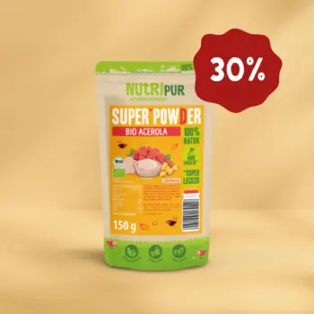 Her er et produktbillede af SuperPowder Økologisk Acerolapulver fra NutriPur. nu 30 procent rabat