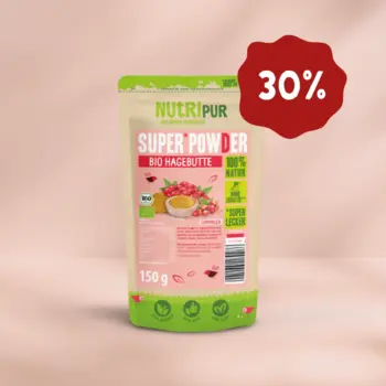 Her er et produktbillede af SuperPowder Økologisk Hybenpulver fra NutriPur. Nu 30 procent rabat