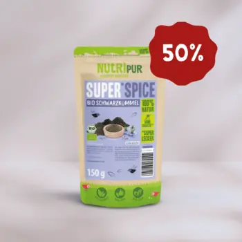 Her er et produktbillede af SuperSpice Økologisk Sortkommen (malet) fra NutriPur. Nu 50 procent rabat