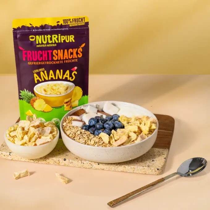 Billedet viser frysetørrede ananas i müsli