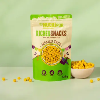 Produktbillede af NutriPurs ristede kikærtesnacks “Mexico Taco”.