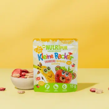 Her er et produktbillede af “Lille Spilopmager Jordbær-Banan” fra Nutripur.