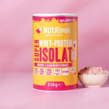 Her er et produktbillede af Super Isolat Whey Proteinpulver Jordbær-Banan