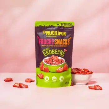 Her er et produktbillede af NutriPurs frysetørrede jordbær i skiver