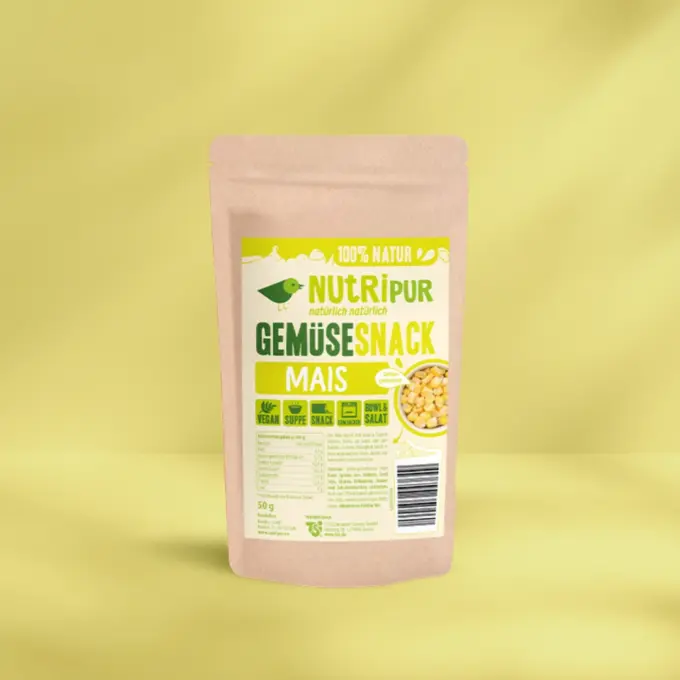 Her er et produktbillede af de frysetørrede majs fra Nutripur.