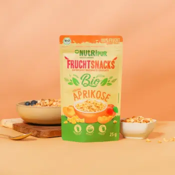 Her er et produktbillede af NutriPurs frysetørrede ,,økologiske abrikoser’’.