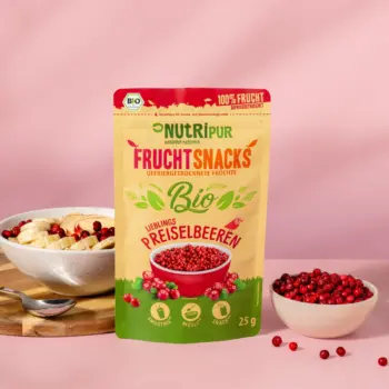 Her er et produktbillede af NutriPurs frysetørrede ,,økologiske tyttebær’’.