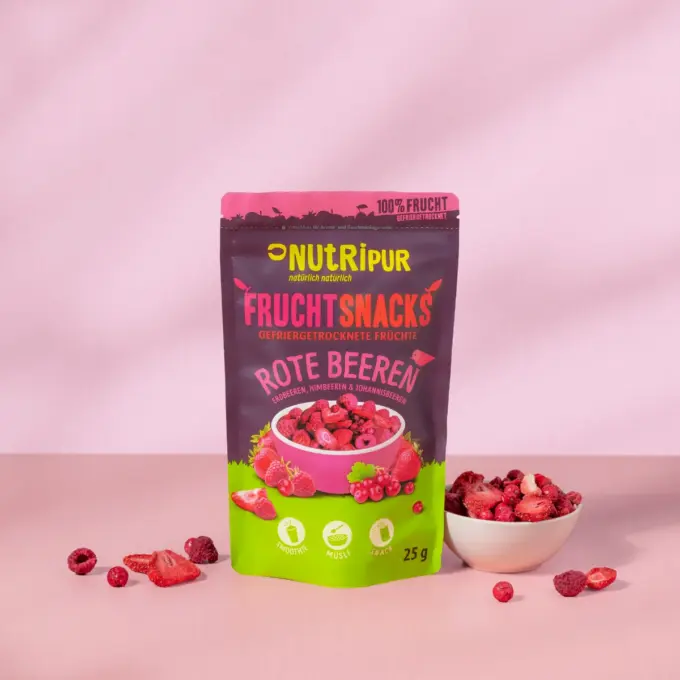 Her er et produktbillede af NutriPurs frysetørrede røde bær