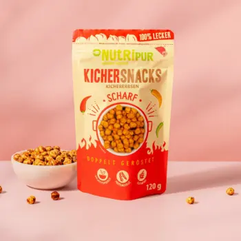 Produktbillede af de runde, stærke kikærte-snacks fra NutriPur.