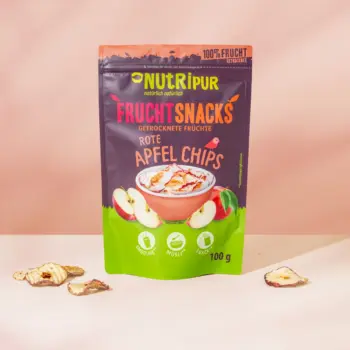 Her er et produktbillede af NutriPurs tørrede æblechips.