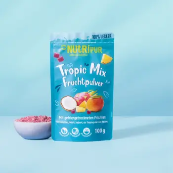 Her er et produktbillede af det frysetørrede frugtpulver “Tropic Mix” fra NutriPur.