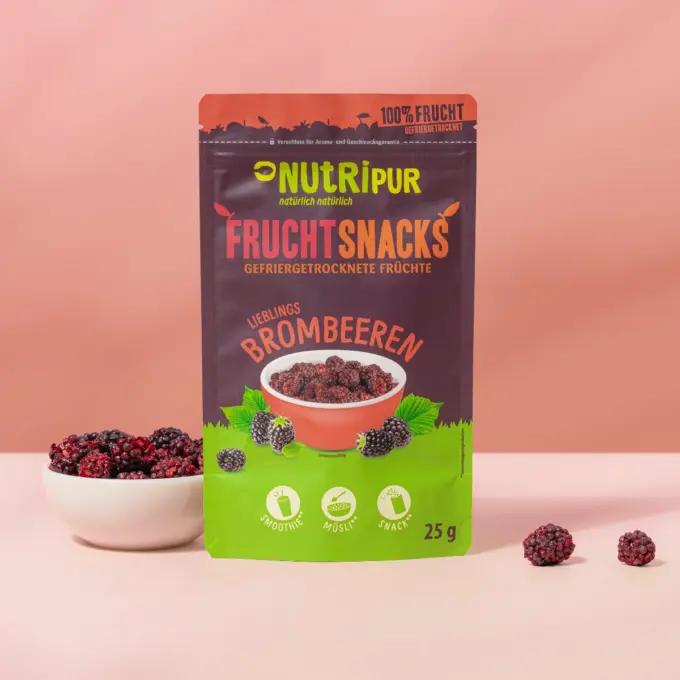 Her er et produktbillede af NutriPurs frysetørrede brombær
