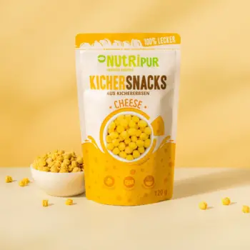 Produktbillede af de runde kikærtechips med ost fra NutriPur