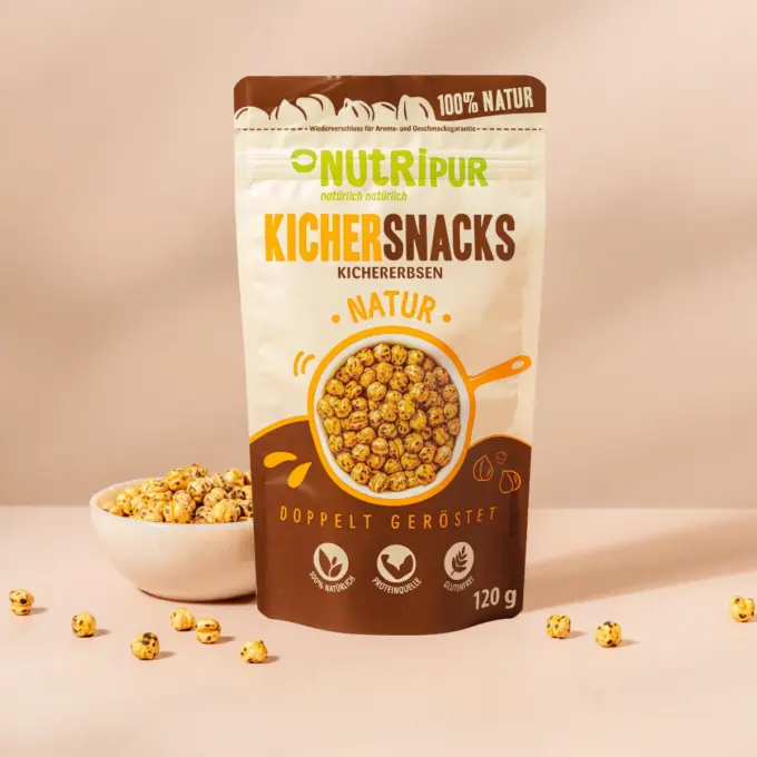 Produktbillede af de ristede kikærter uden salt fra NutriPur.