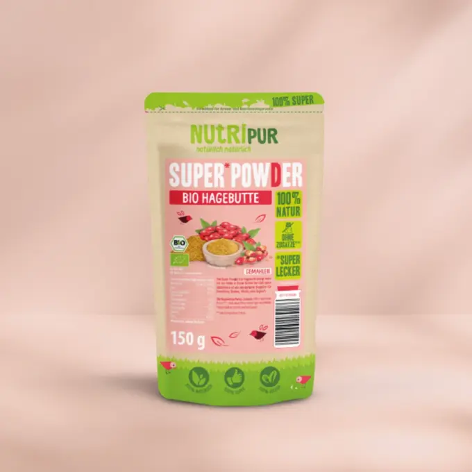 Her er et produktbillede af SuperPowder Økologisk Hyben fra NutriPur.