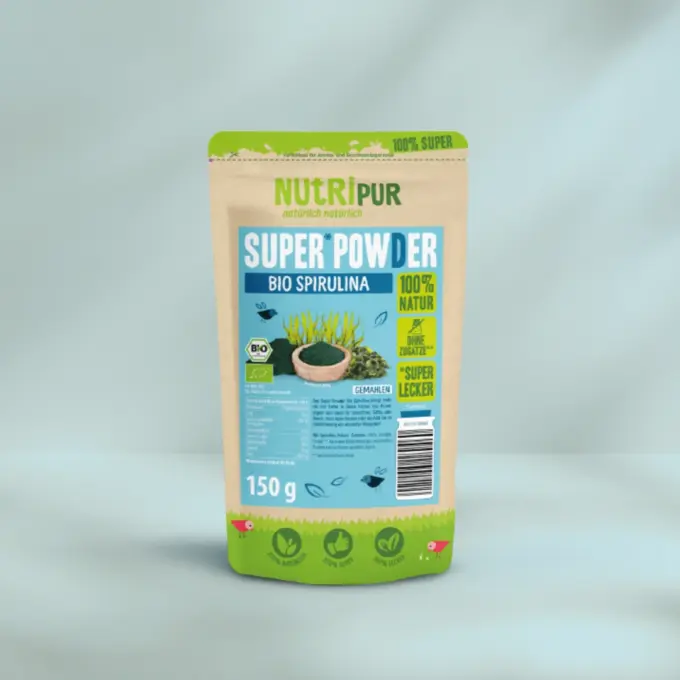 Her er et produktbillede af SuperPowder Økologisk Spirulina fra NutriPur.