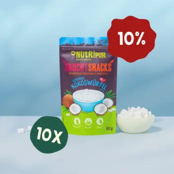 Produktbillede af tilbuddet med de frysetørrede økologiske kokostern 10x50 gram.