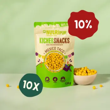 Her er et produktbillede af tilbuddet med kikærtesnacksene “Mexico Taco” i 10x120 gram.