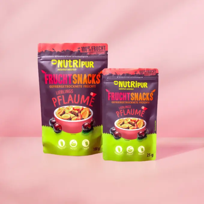 Her er et billede af de varianter af frysetørrede blommer, som NutriPur har til salg.
