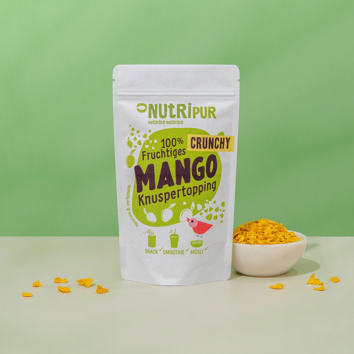 Her er et produktbillede af Nutripurs crunchy mangotopping.