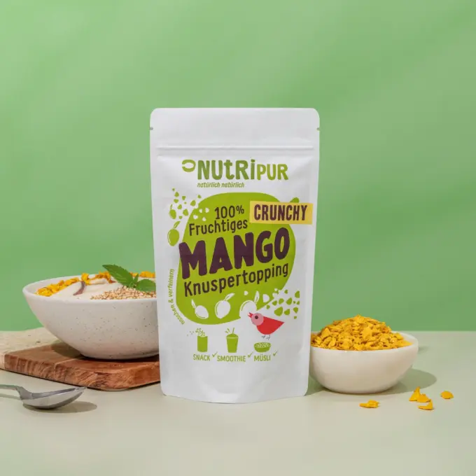 Billedet viser crunchy mango-topping i skåle