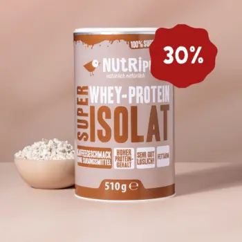 Her er et produktbillede af Super Isolat Whey Proteinpulver Kaffe 30 procent rabat