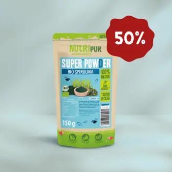Her er et produktbillede af SuperPowder Økologisk Spirulina fra NutriPur. Nu 50 procent rabat.