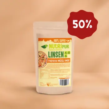Her er et produktbillede af Nutripurs proteinrige papayamüsli. Nu 50 procent rabat