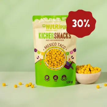 Produktbillede af NutriPurs ristede kikærtesnacks “Mexico Taco”. Nu 30 procent rabat