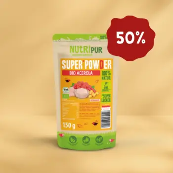 Her er et produktbillede af SuperPowder Økologisk Acerolapulver fra NutriPur. nu 50 procent rabat