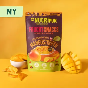 Her er et produktbillede af NutriPurs tørrede mangostrimler